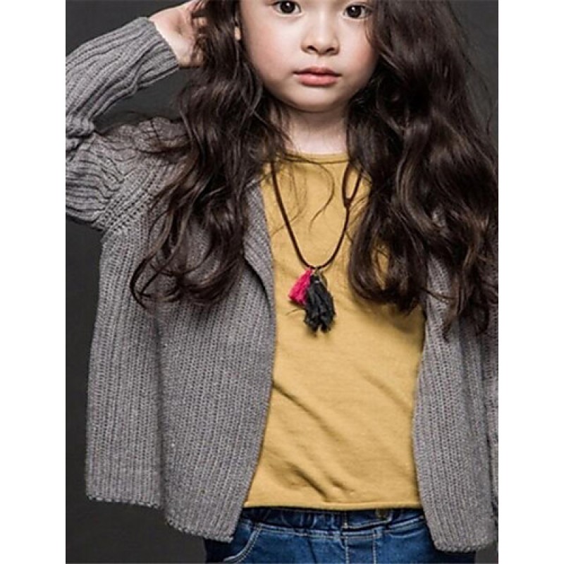 Girl's Casual/Daily Solid Sweater & Cardigan,Cotton Spring / Fall Green / Red / White / Yellow / Gray  