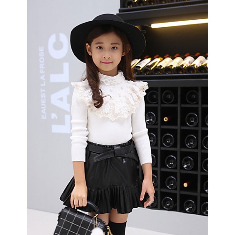 Girl's Casual/Daily Solid BlouseCotton Fall Black / White  