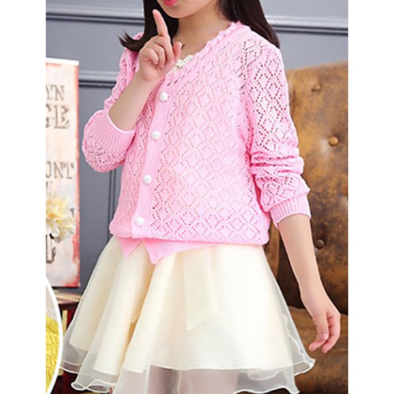 Girl's Casual/Daily Solid Sweater & Cardigan,Wool Spring / Fall Pink / White / Yellow  