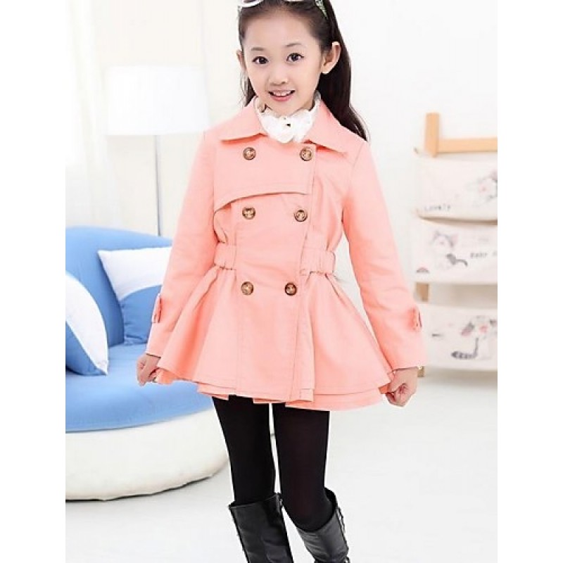 Girl's Striped Trench Coat,Polyester / Cotton Blend Fall / Spring Brown / Pink  