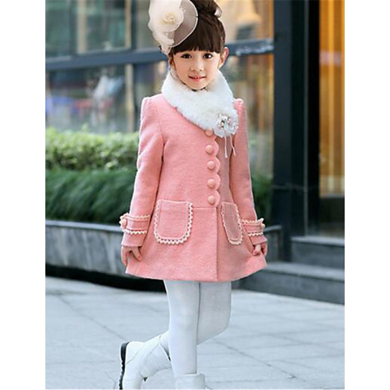 Girl's Casual/Daily Solid Trench Coat,Cotton Winter Pink / Red  