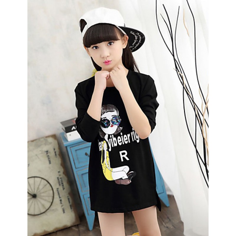 Girl's Casual/Daily Print TeeCotton / Spandex Spring / Fall Black / Red  