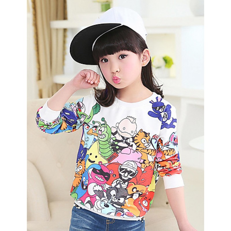 Girl's Cotton Spring/Autumn Fashion Cartoon Print Long Sleeve Round Neck Sweatshirt Blouse Casual/Daily Clothes  