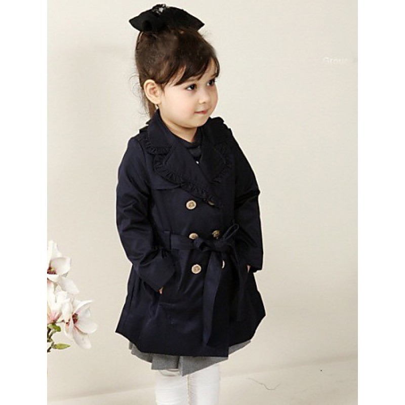 Girl's Spring/Fall Cotton Long  Long sections Tailored Collar Trench Coat  