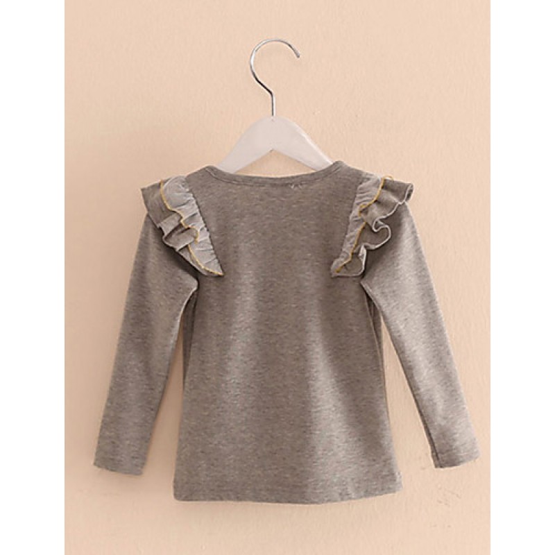 Girl's Purified Cotton Spring/Fall Fashion Casual/Daily Lace Ruffle Blouse Long Sleeves T-shirt  