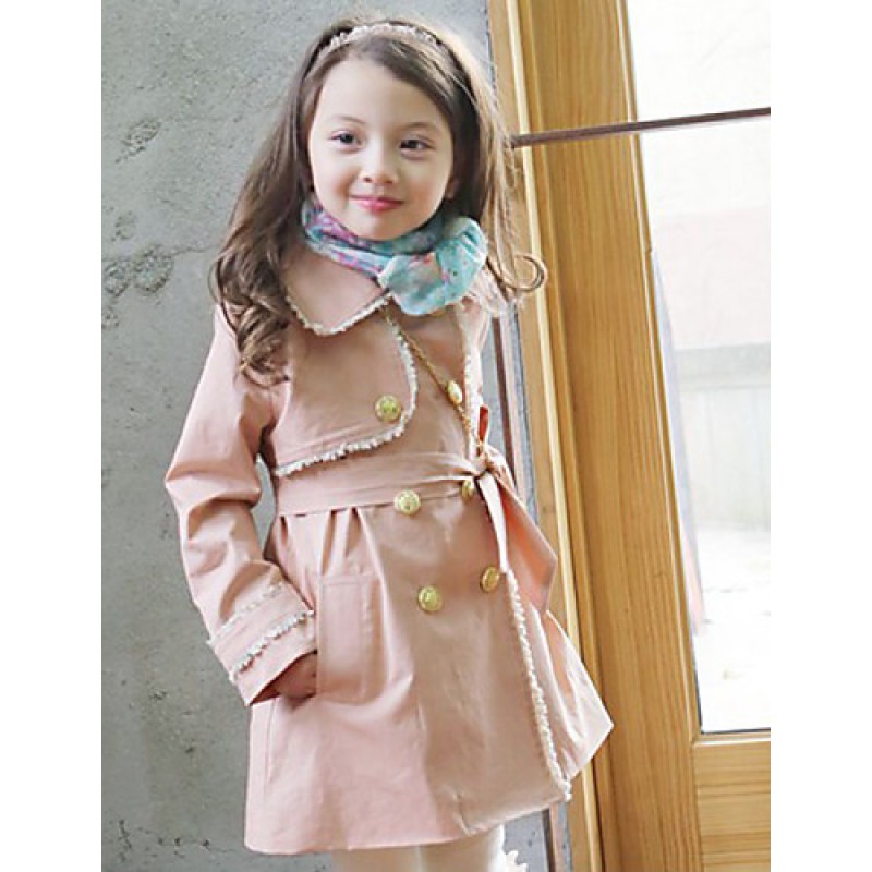 Girl's Casual Solid Trench Coat,Cotton Spring / Fall Pink / Beige Long Sleeve Fall / Winter Season Knee-length Fashion Wear  