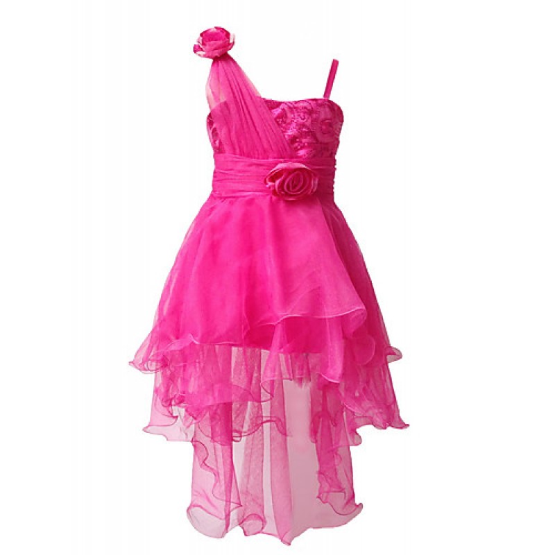 Girl's Solid Sleeveless Princess Dress,Polyester / Mesh Summer / Spring / Fall Pink / Red / White Knee-length Party Dress  