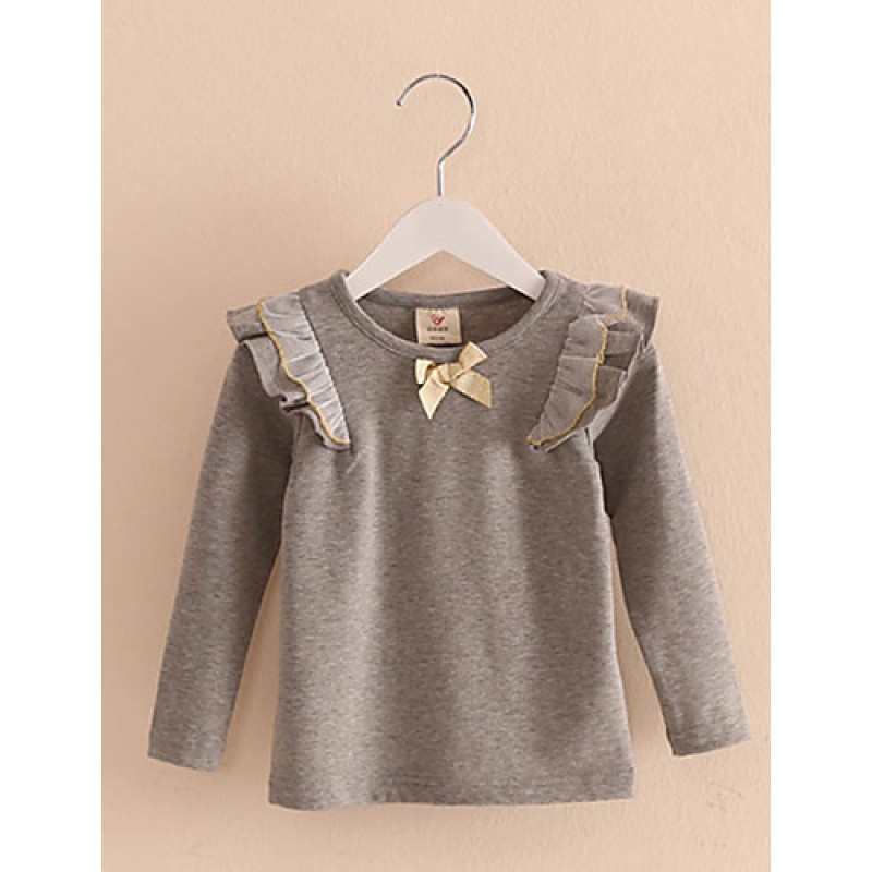 Girl's Purified Cotton Spring/Fall Fashion Casual/Daily Lace Ruffle Blouse Long Sleeves T-shirt  