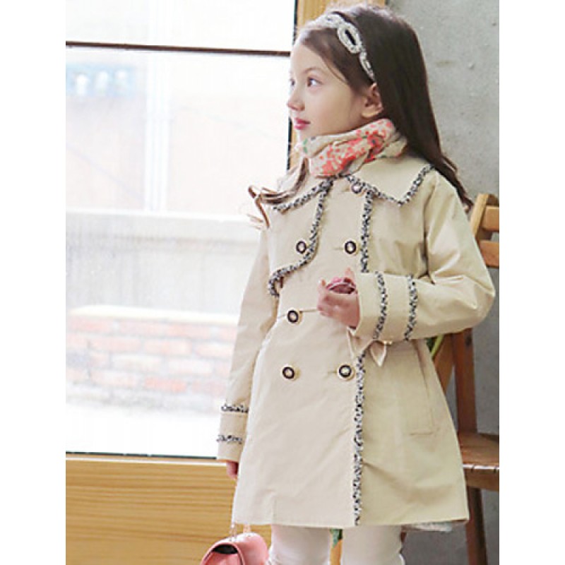 Girl's Casual Solid Trench Coat,Cotton Spring / Fall Pink / Beige Long Sleeve Fall / Winter Season Knee-length Fashion Wear  