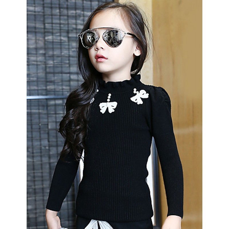 Girl's Wild Solid Beading Bow Knitwear Bottom Sweater & Cardigan  