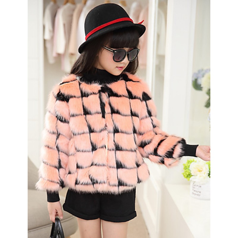 Girl's Casual/Daily Color Block Down & Cotton Padded,PU Winter / Spring / Fall Pink / Red / White / Yellow  