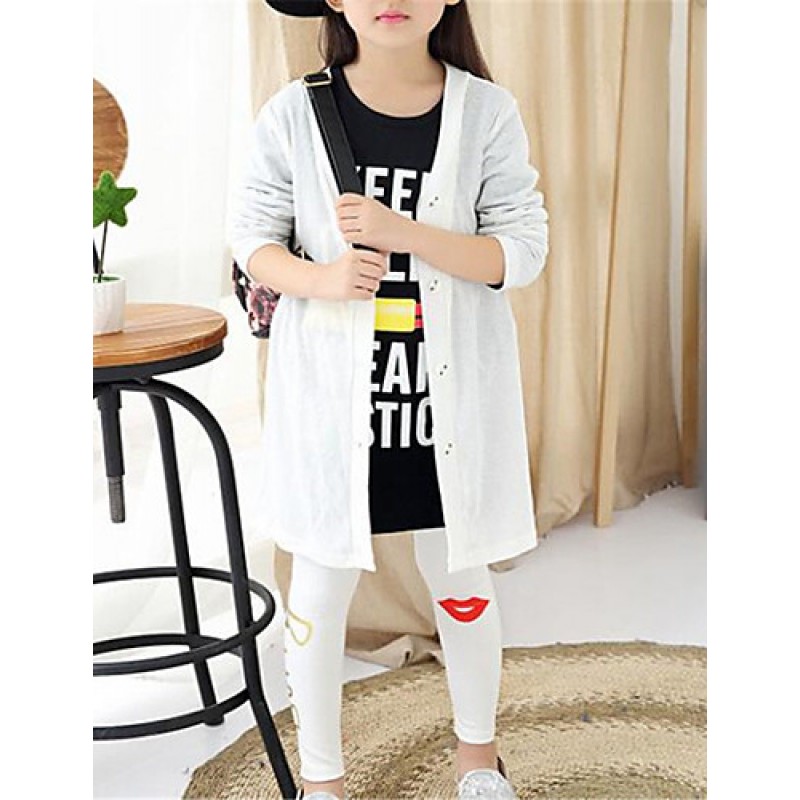 Girl's Casual/Daily Solid Sweater & Cardigan,Cotton Spring / Fall Black / White  