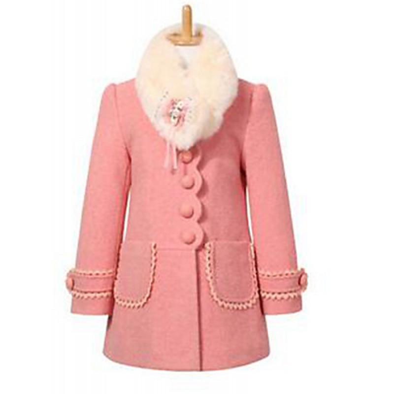 Girl's Casual/Daily Solid Trench Coat,Cotton Winter Pink / Red  